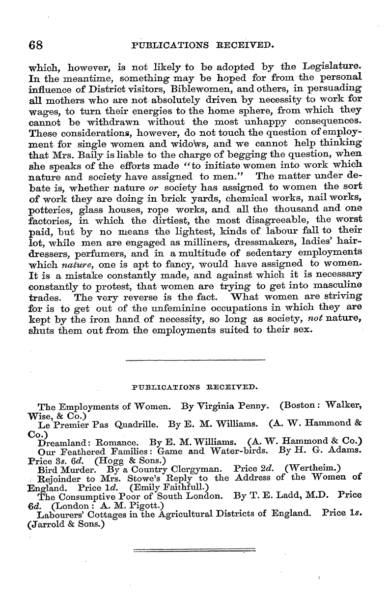 English Woman’s Journal (1858-1864): F Y, 1st edition - Public Ations Received.