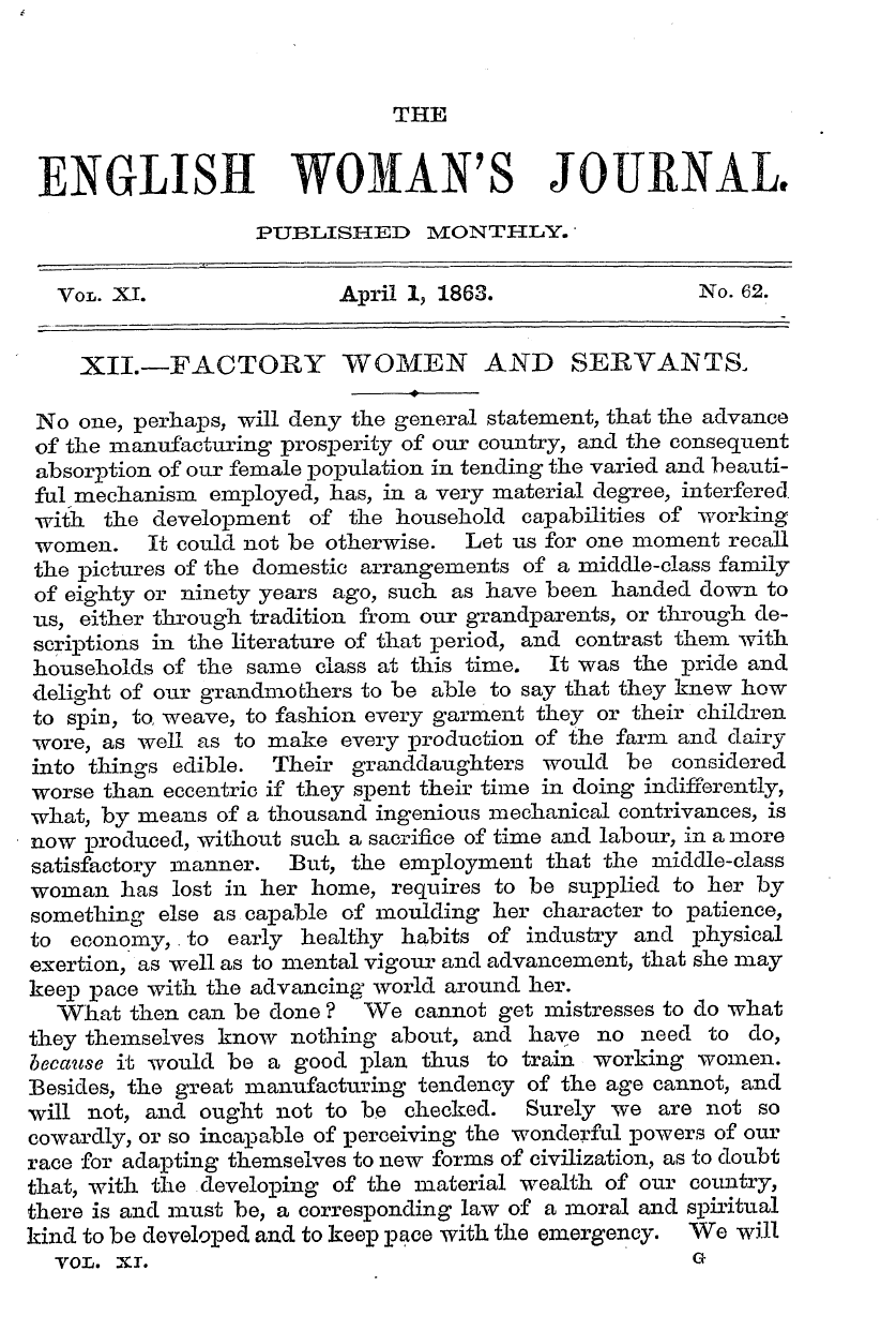 English Woman’s Journal (1858-1864): F Y, 1st edition - The