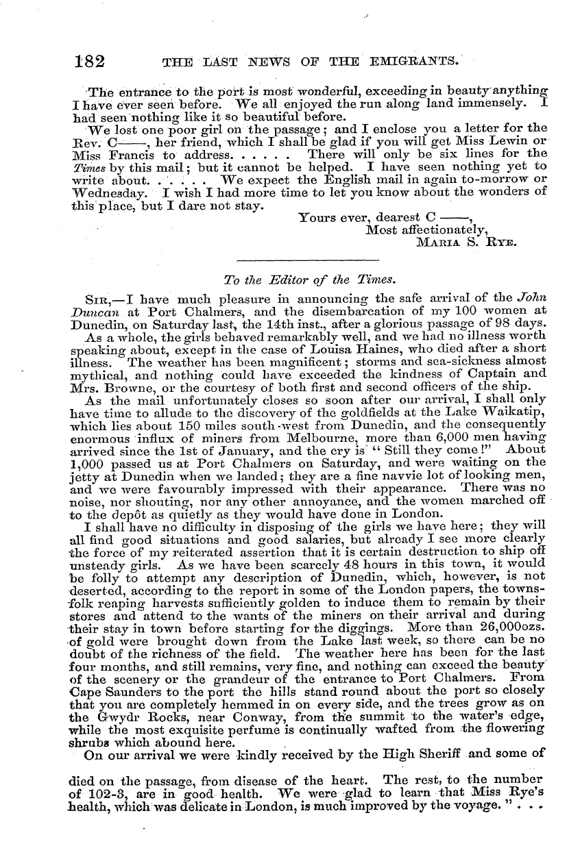 English Woman’s Journal (1858-1864): F Y, 1st edition - 182 The Last News Of The Emigrants.