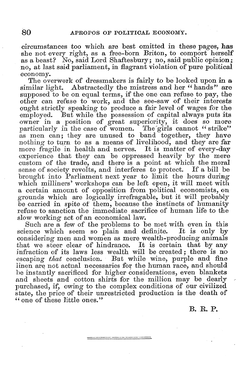 English Woman’s Journal (1858-1864): F Y, 1st edition - 80 Apropos Of Political Economy.