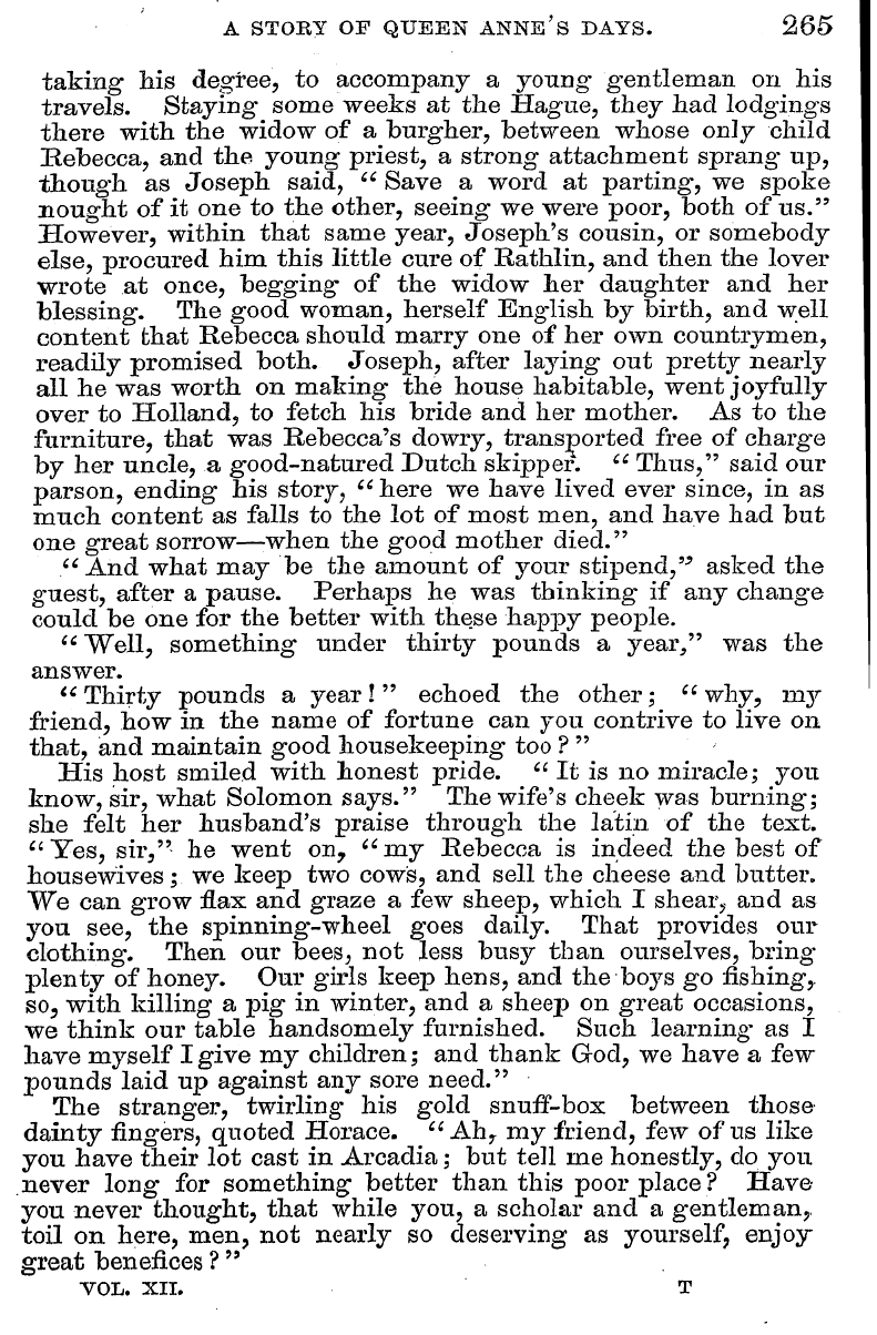 English Woman’s Journal (1858-1864): F Y, 1st edition - A Story Of Queen Anne's Days. 265