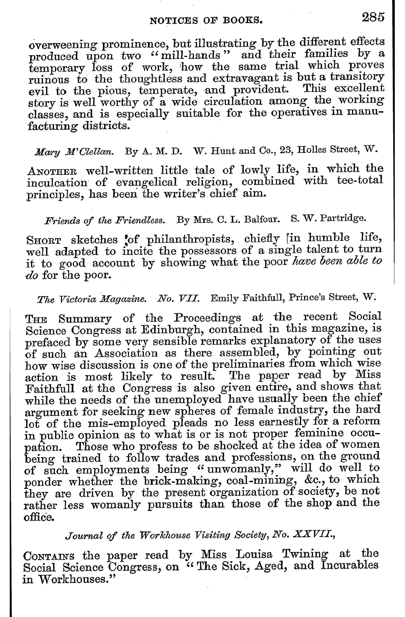 English Woman’s Journal (1858-1864): F Y, 1st edition - The Victoria Magazine. No. Vii. Emily Fa...