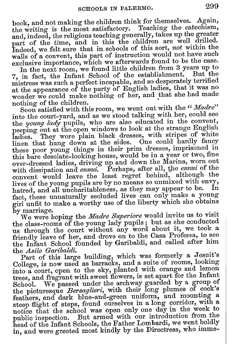 English Woman’s Journal (1858-1864): F Y, 1st edition - Schools In Palermo. 299