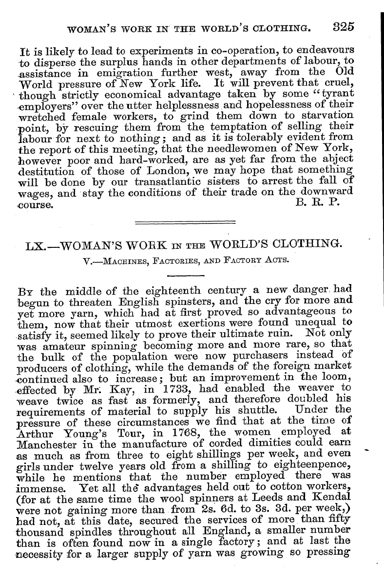 English Woman’s Journal (1858-1864): F Y, 1st edition - Woman's Work In The Wobld's Clothing. 32...