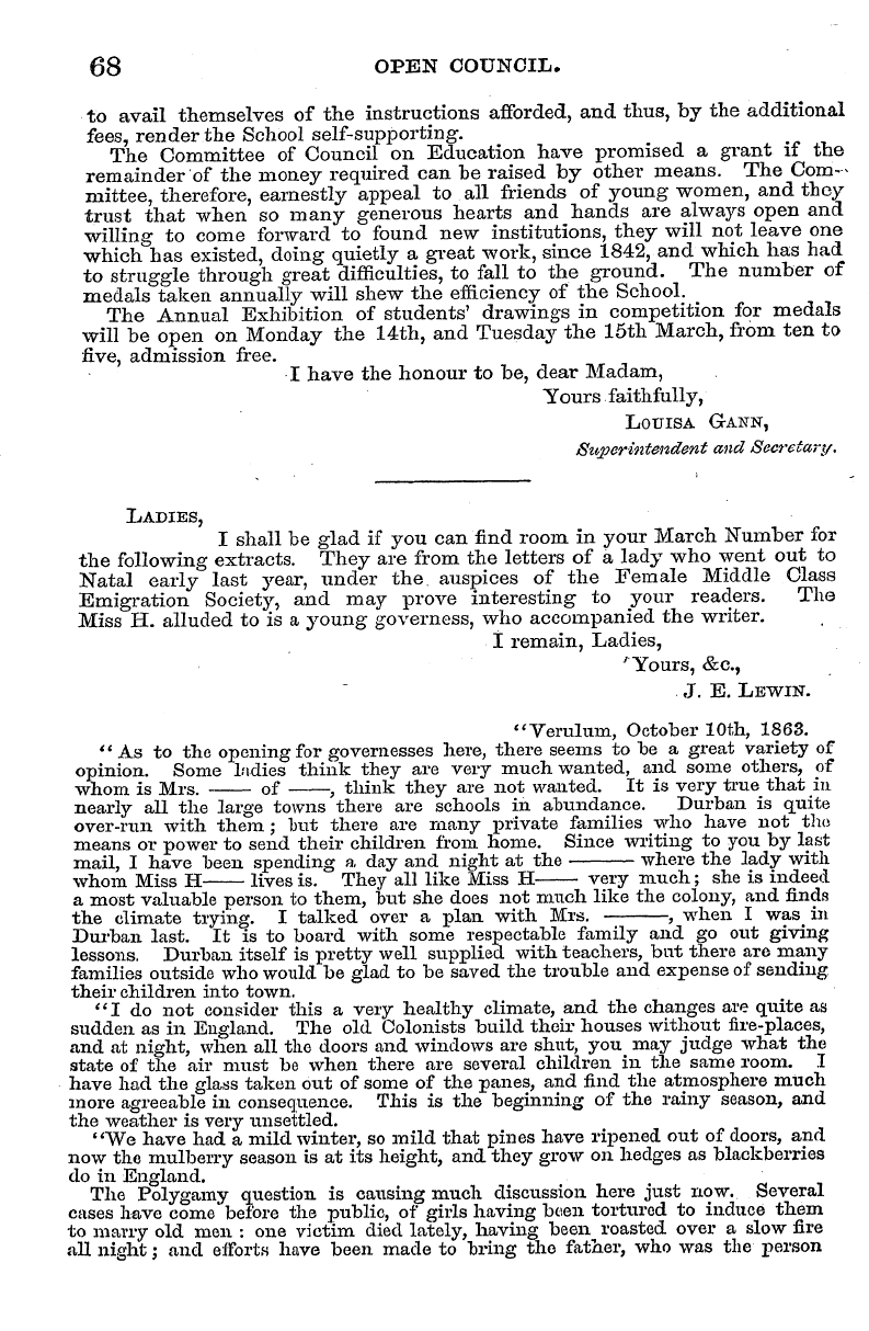 English Woman’s Journal (1858-1864): F Y, 1st edition - 68 Open Council.