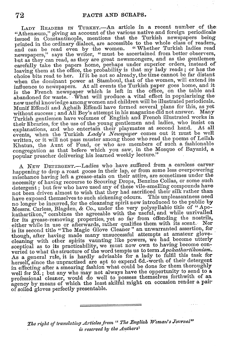 English Woman’s Journal (1858-1864): F Y, 1st edition: 72