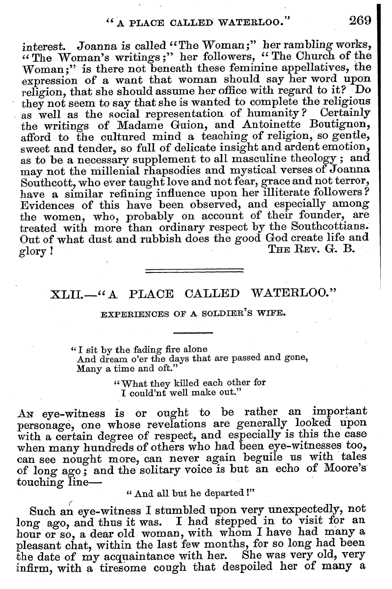 English Woman’s Journal (1858-1864): F Y, 1st edition - Xlil —"A Place Called Waterloo."