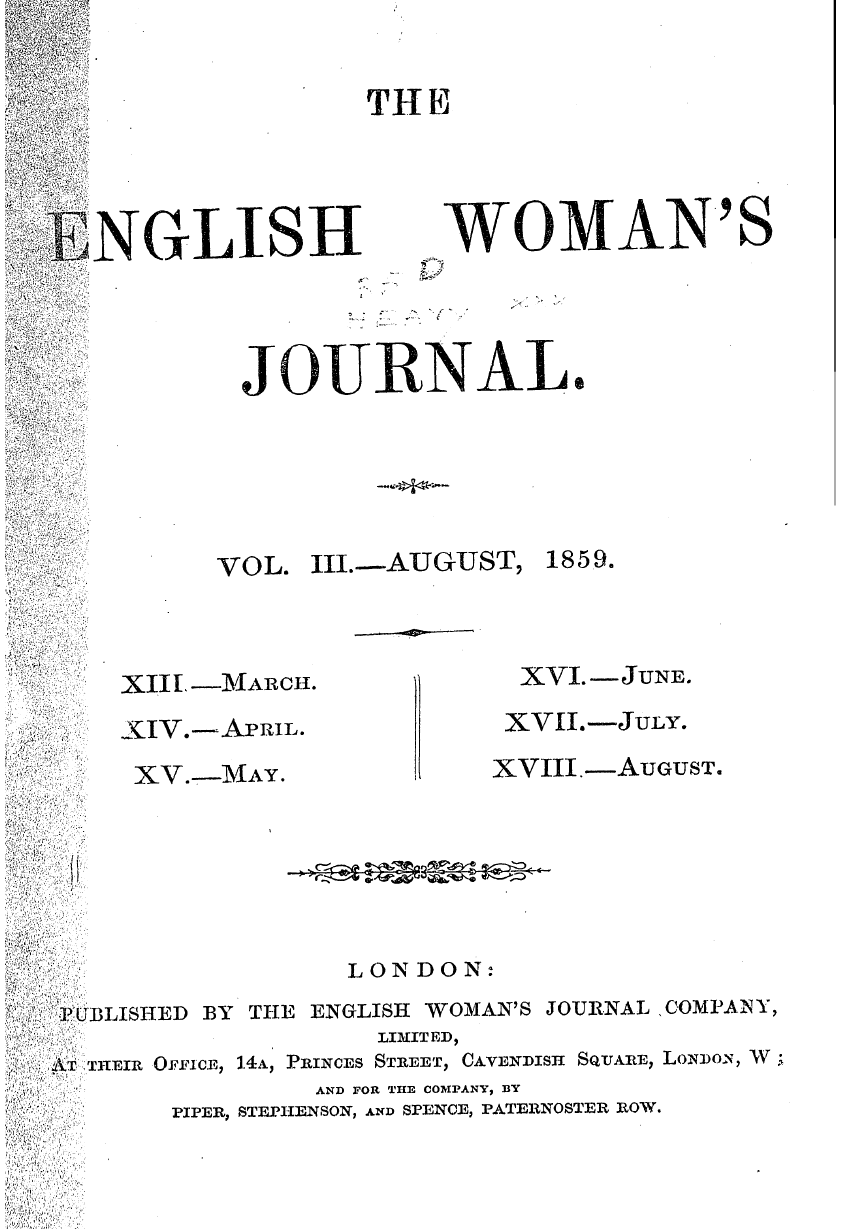 English Woman’s Journal (1858-1864): F Y, 1st edition, Front matter: 1