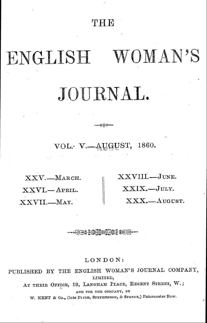 English Woman’s Journal (1858-1864): F Y, 1st edition, Front matter - The