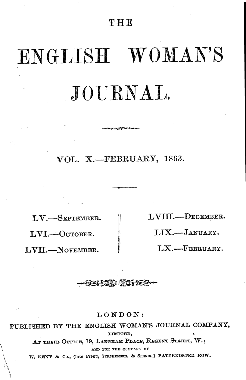 English Woman’s Journal (1858-1864): F Y, 1st edition, Front matter - London: