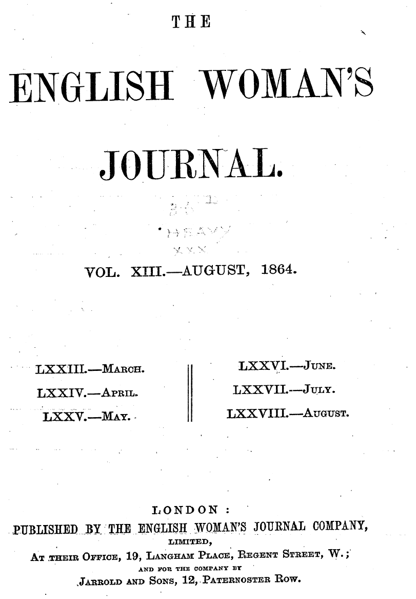 English Woman’s Journal (1858-1864): F Y, 1st edition - -. V F . -. ';• R % .'¦ ¦ - - ' .... K ....