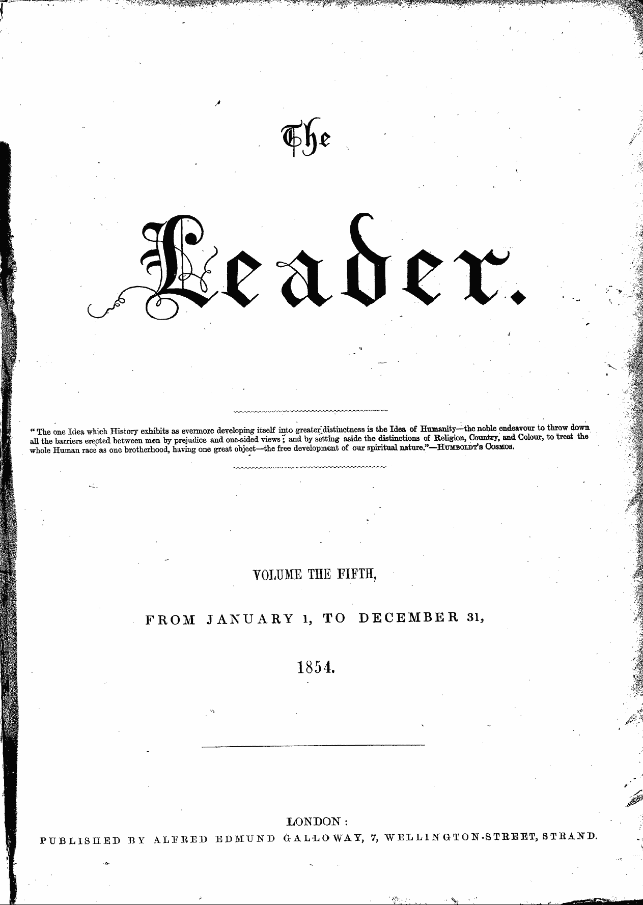 Leader (1850-1860): jS F Y, 1st edition, Front matter: 1