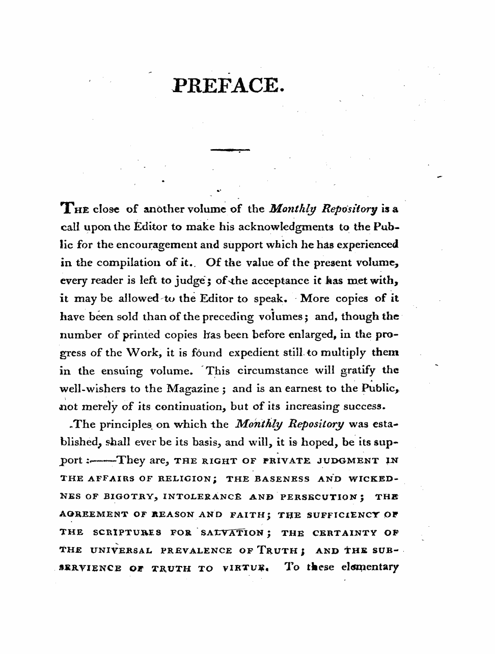 Monthly Repository (1806-1838) and Unitarian Chronicle (1832-1833): F Y, 1st edition, Front matter - The Close Of Another Volume Of The Month...