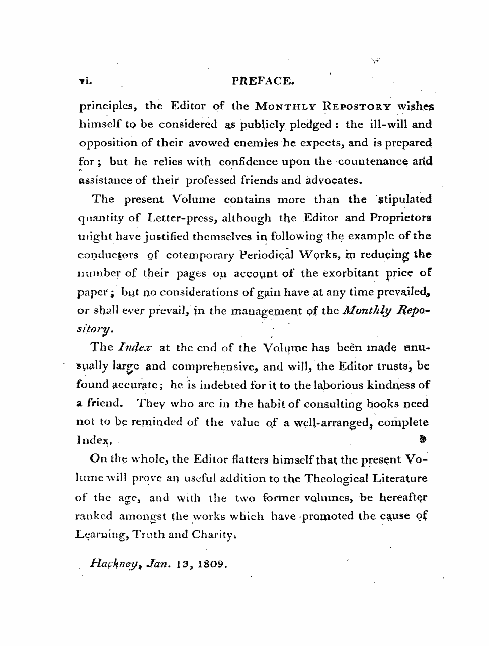 Monthly Repository (1806-1838) and Unitarian Chronicle (1832-1833): F Y, 1st edition, Front matter - The Close Of Another Volume Of The Month...