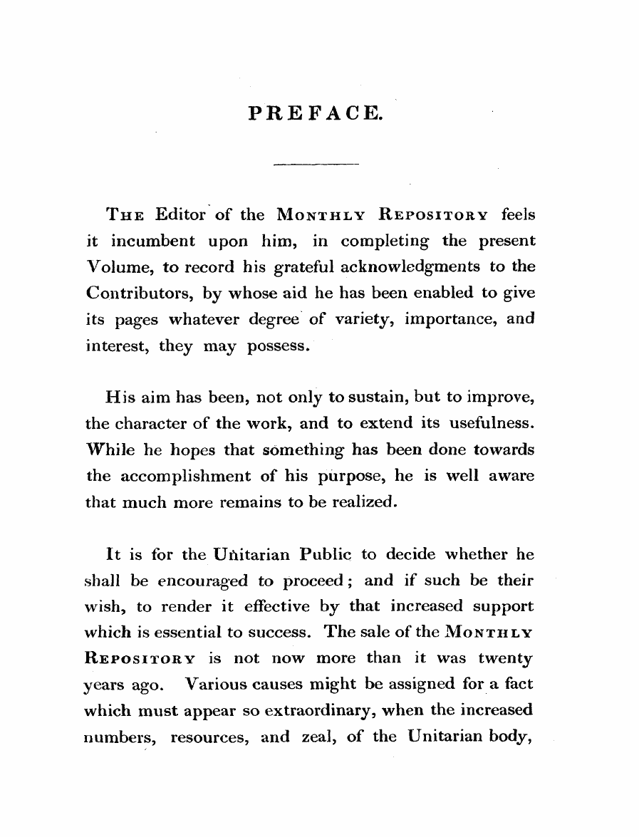 Monthly Repository (1806-1838) and Unitarian Chronicle (1832-1833): F Y, 1st edition, Front matter - Untitled Article