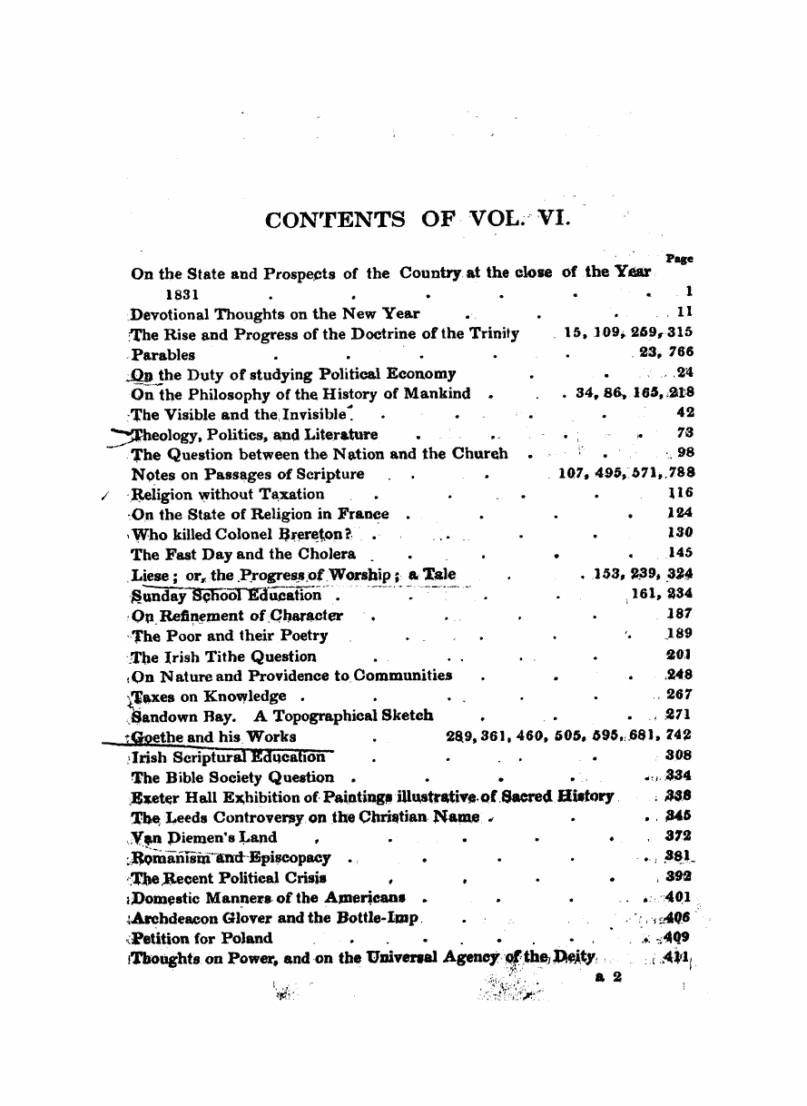 Monthly Repository (1806-1838) and Unitarian Chronicle (1832-1833): F Y, 1st edition, Front matter - Contents Of Vol. Vi.