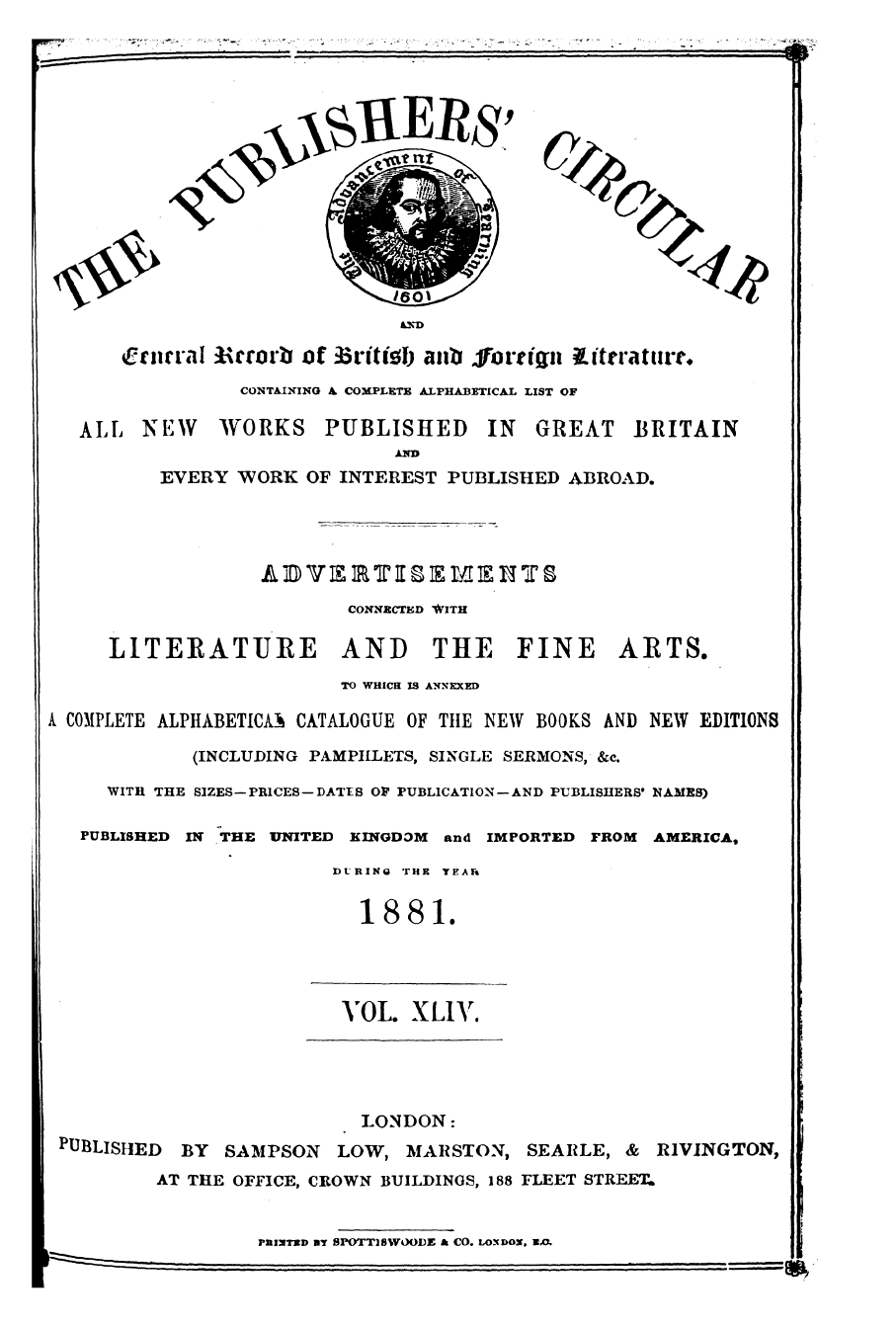 Publishers’ Circular (1880-1890): jS F Y, 1st edition, Front matter - Lst>