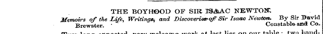 — THE BOYHOOD OF SIR ISAAC NEWTOK Memoir...