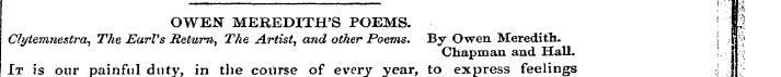 ) OWEN MEREDITH'S POEMS. ' Clytemnestra,...