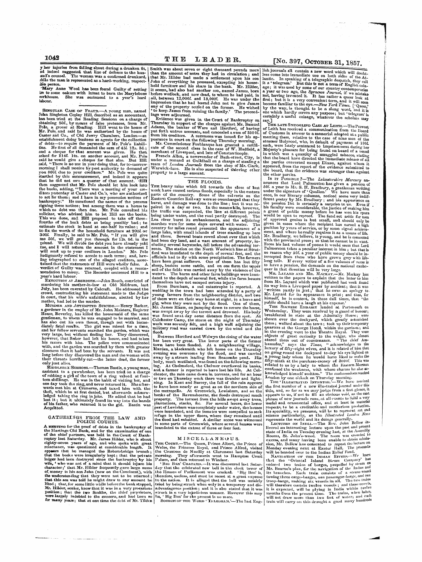 Leader (1850-1860): jS F Y, 1st edition - Central Criminal Court. This Court Resum...