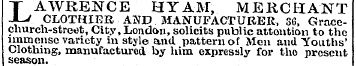 LAWRENCE HYAM, MERCHANT CLOTHIER AND MAN...