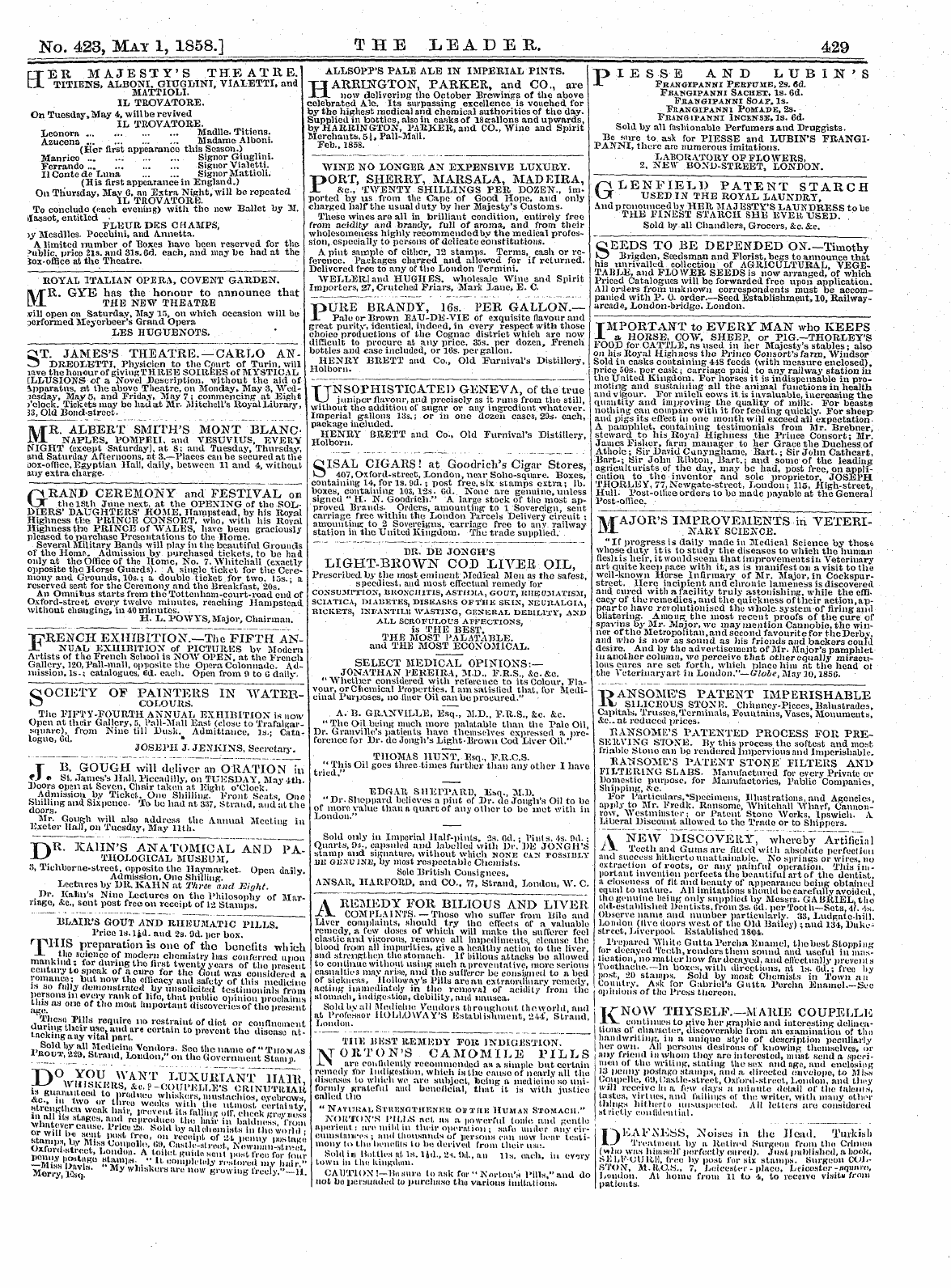 Leader (1850-1860): jS F Y, 1st edition - ¦1> Ansome's Patent Imperishable 1\J Sil...