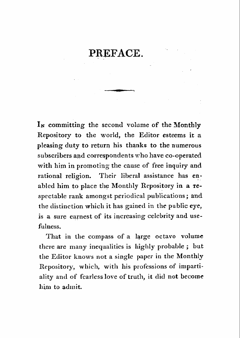 Monthly Repository (1806-1838) and Unitarian Chronicle (1832-1833): F Y, 1st edition, Front Matter: 5