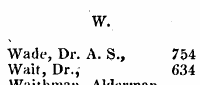 W. Wade, Dr. A. S., Wait, Dr., Waithman,...