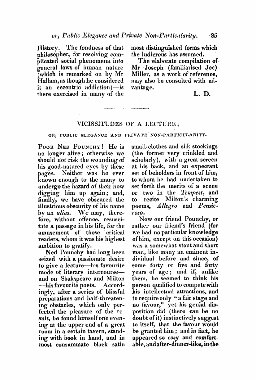 Monthly Repository (1806-1838) and Unitarian Chronicle (1832-1833): F Y, 1st edition - Vicissitudesof A Lecture;