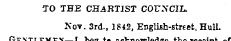 TO THE CHARTIST COUNCIL. Nov. 3rd., 1842...