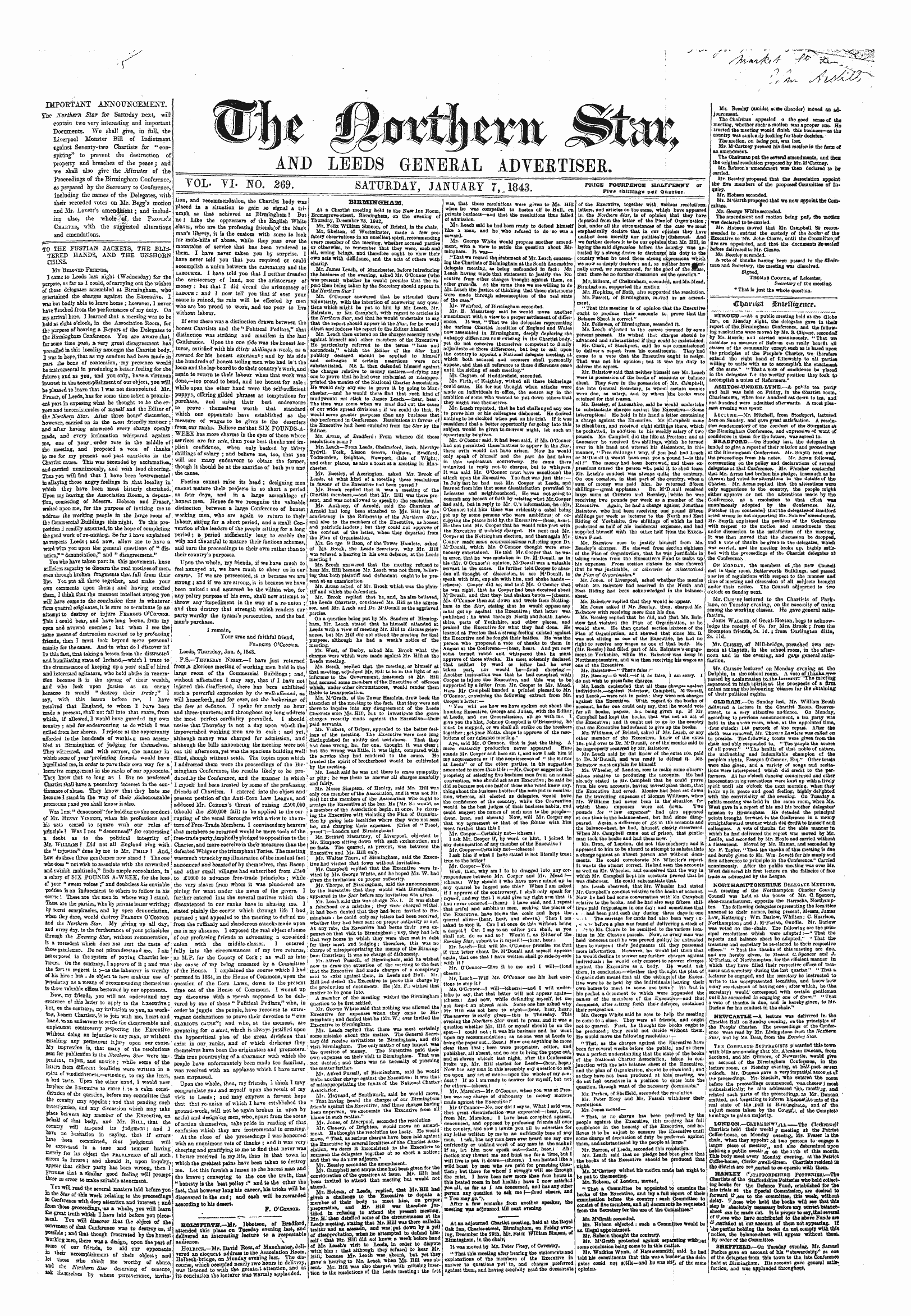 Northern Star (1837-1852): jS F Y, 5th edition - Birmingham . At A Chartist Meeting Beld ...