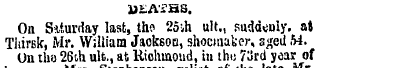 ~ UEAi'SS. On Saturday last, the 25ih ul...