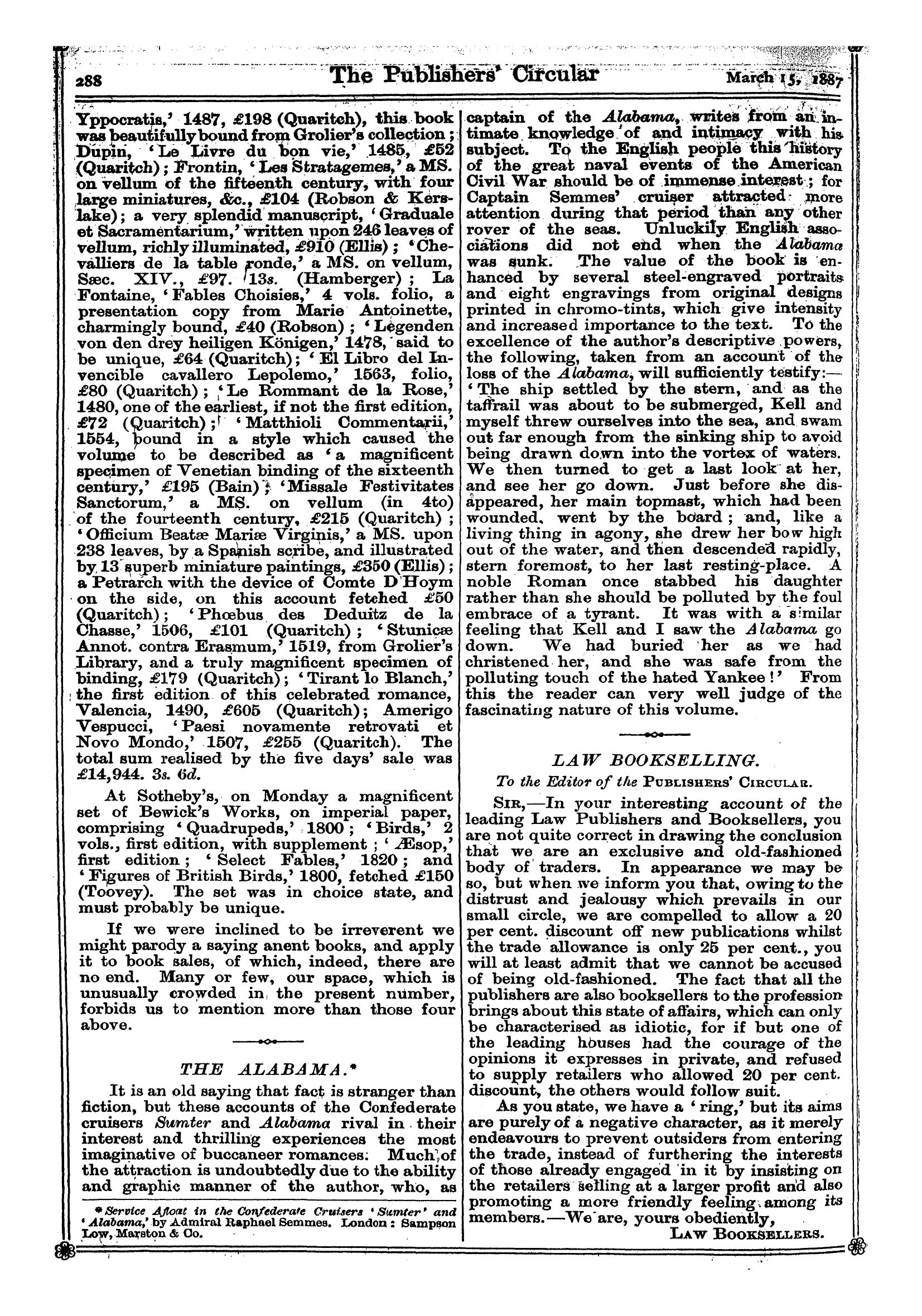 Publishers’ Circular (1880-1890): jS F Y, 1st edition - Law Bookselling. To The Editor Of The Pu...