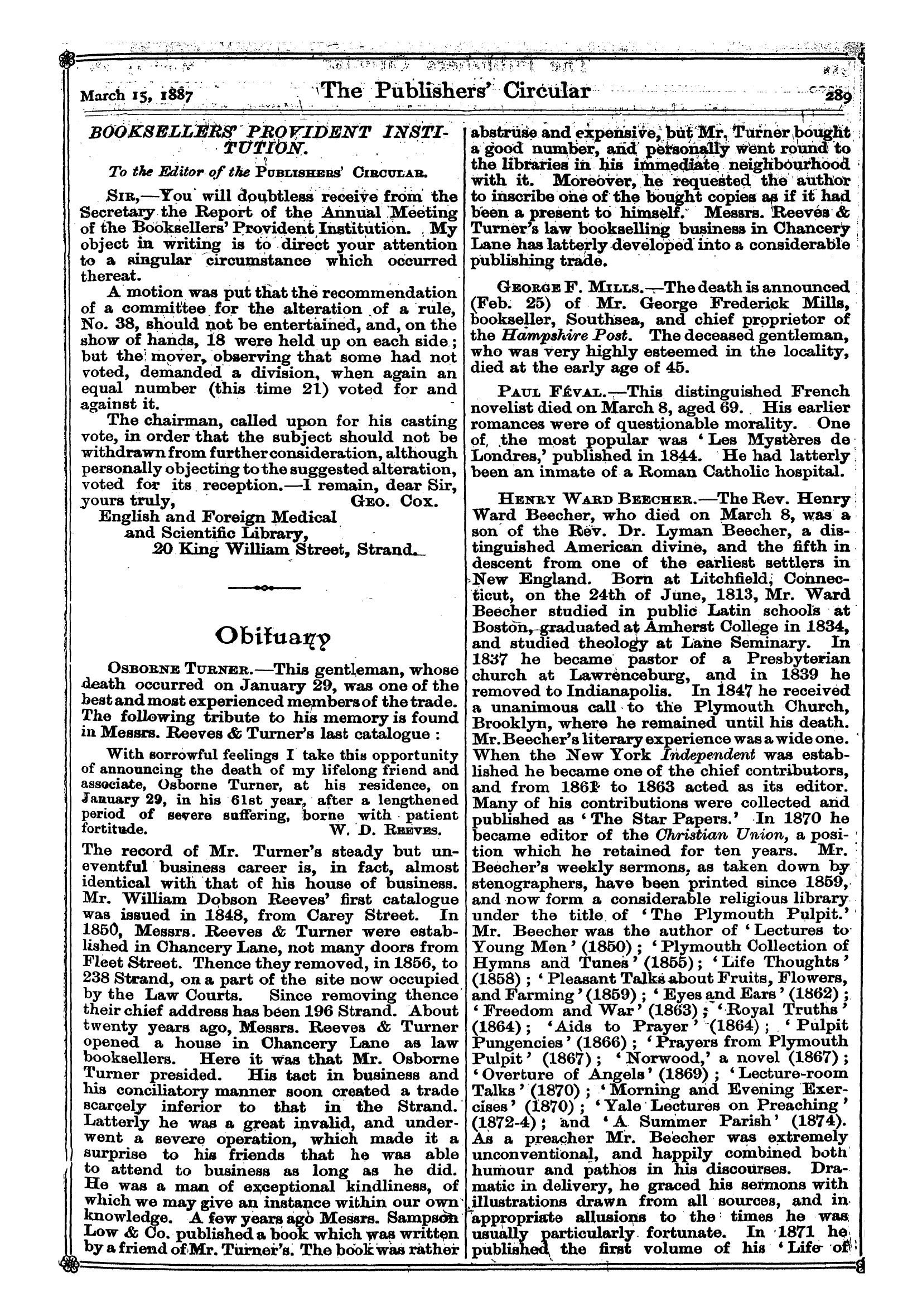 Publishers’ Circular (1880-1890): jS F Y, 1st edition: 15
