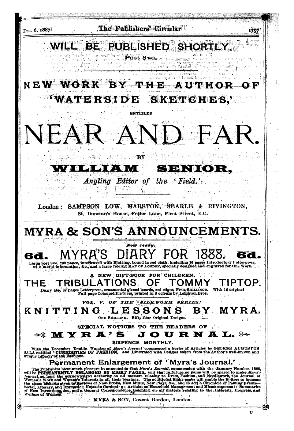 Publishers’ Circular (1880-1890): jS F Y, 1st edition - Ad34501