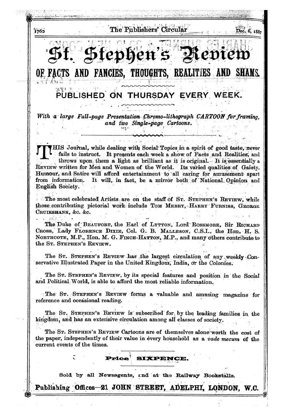 Publishers’ Circular (1880-1890): jS F Y, 1st edition - Ad34801