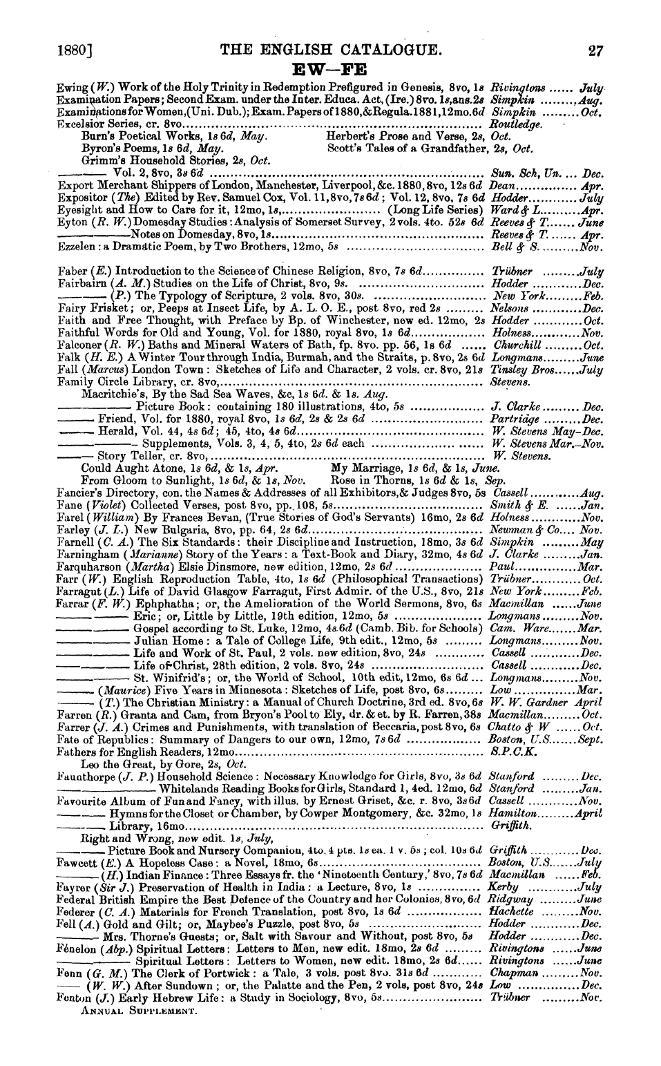 Publishers’ Circular (1880-1890): jS F Y, 1st edition: 28