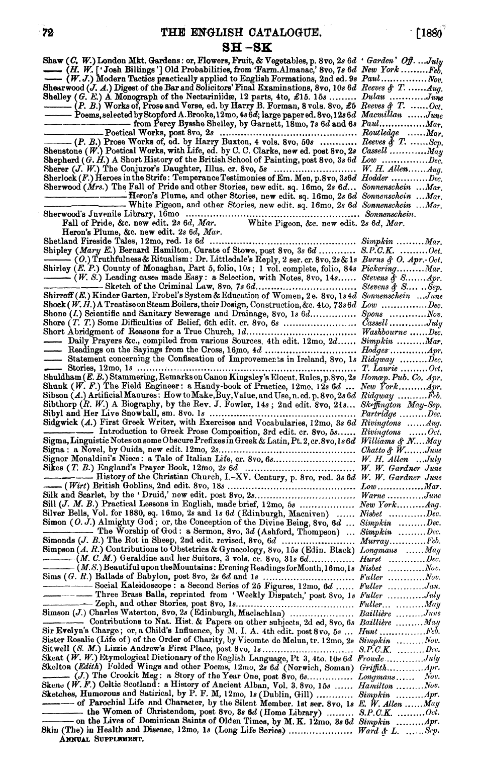 Publishers’ Circular (1880-1890): jS F Y, 1st edition: 75