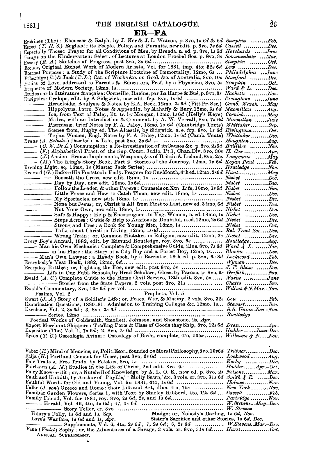 Publishers’ Circular (1880-1890): jS F Y, 1st edition: 27