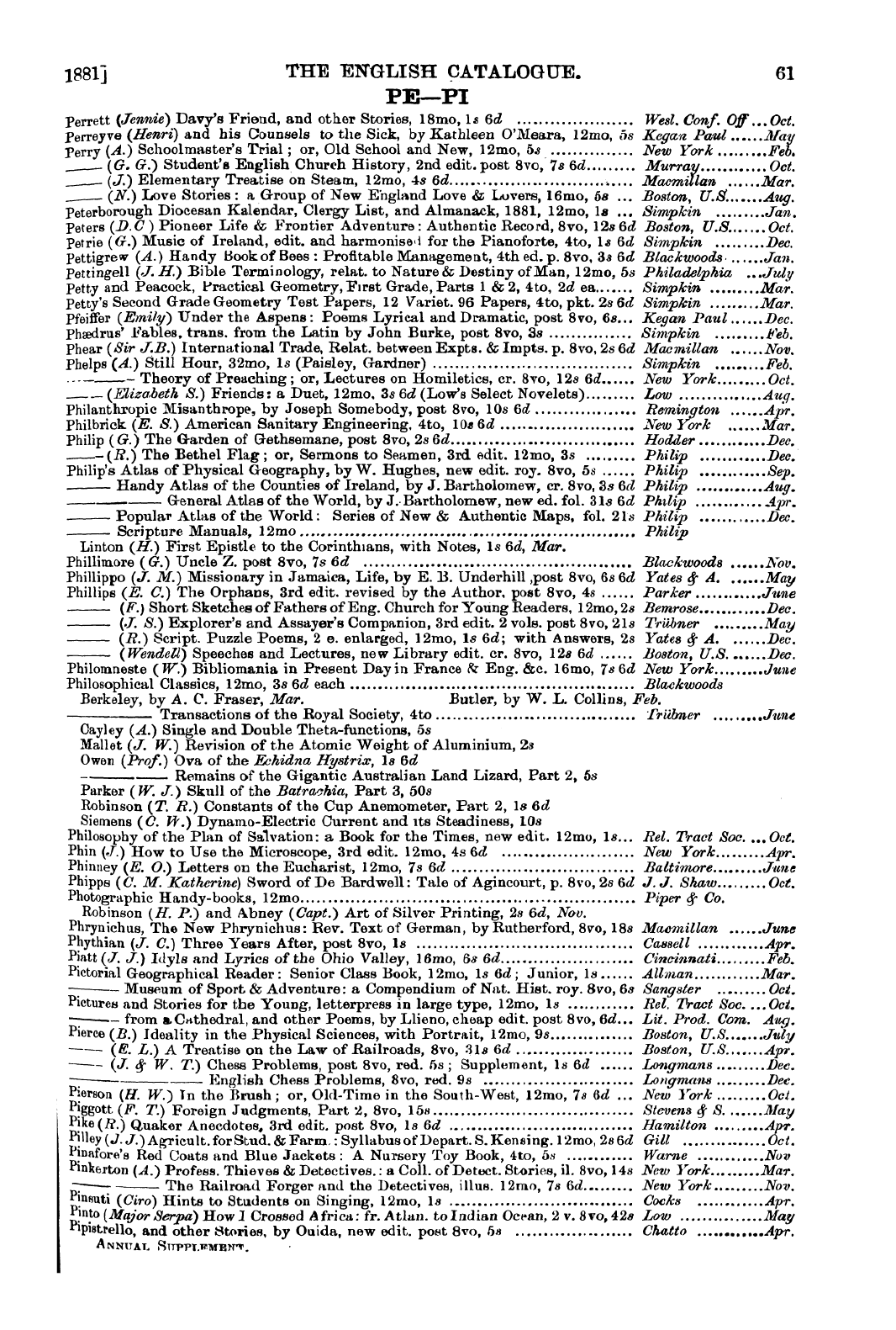 Publishers’ Circular (1880-1890): jS F Y, 1st edition: 63