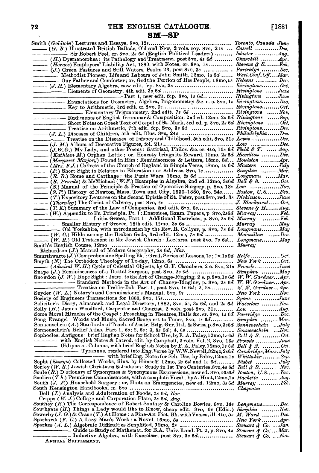 Publishers’ Circular (1880-1890): jS F Y, 1st edition: 74