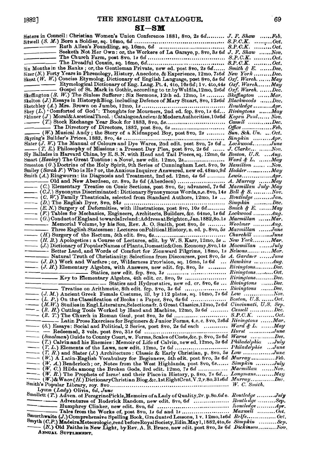Publishers’ Circular (1880-1890): jS F Y, 1st edition: 71