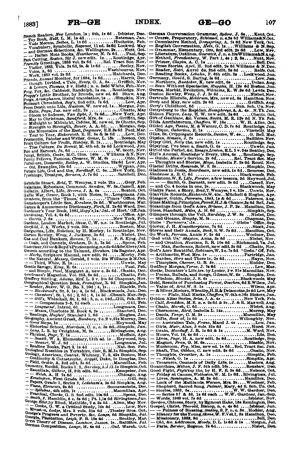 Publishers’ Circular (1880-1890): jS F Y, 1st edition: 109