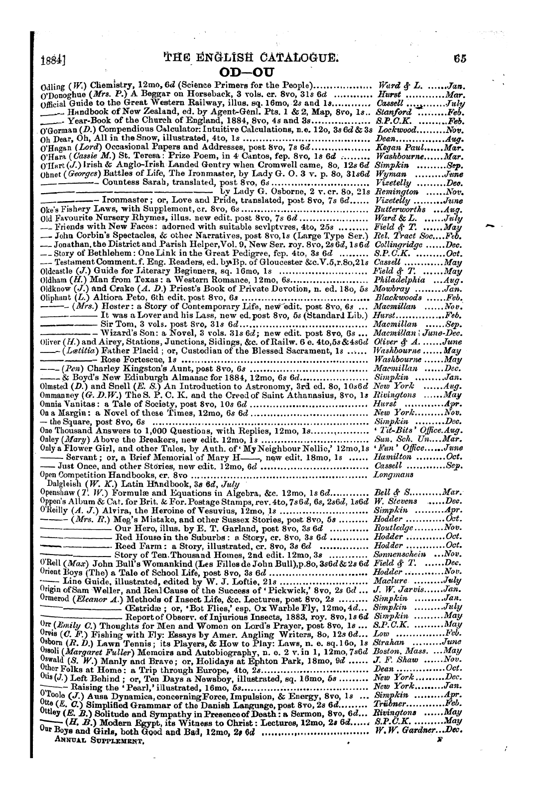 Publishers’ Circular (1880-1890): jS F Y, 1st edition: 69