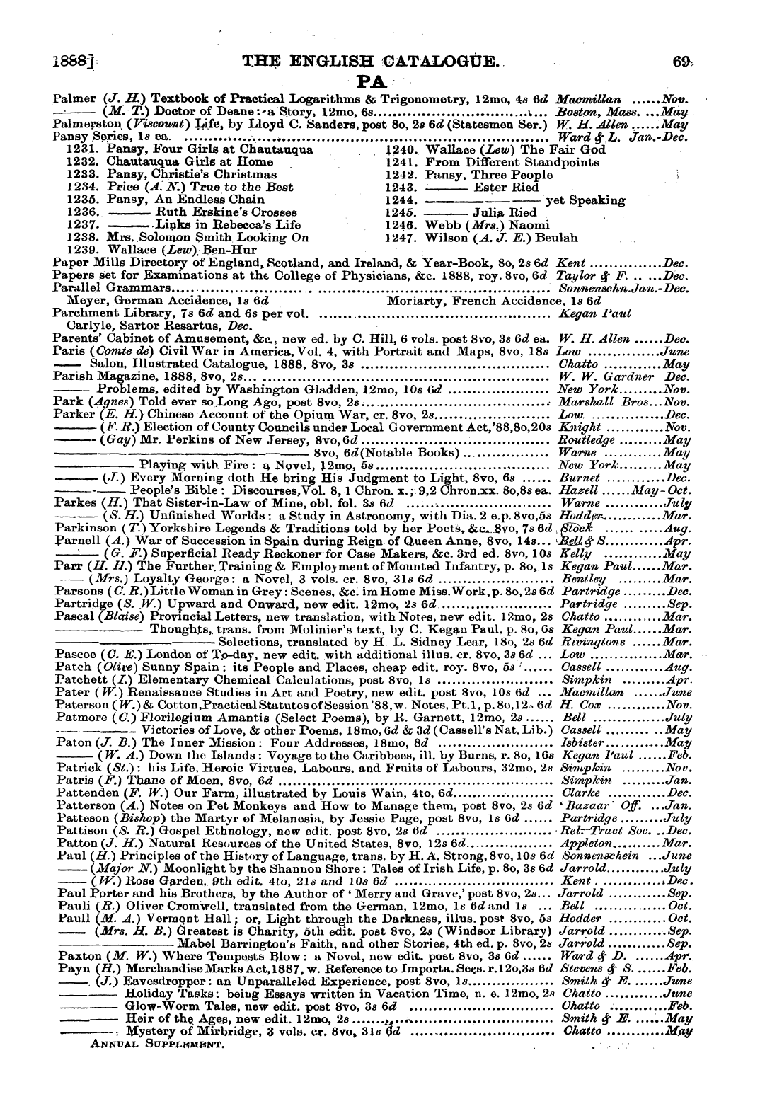 Publishers’ Circular (1880-1890): jS F Y, 1st edition: 71