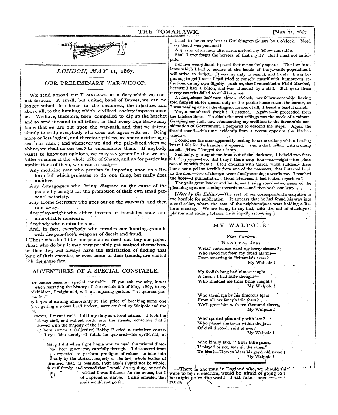 Tomahawk (1867-1870): jS F Y, 1st edition - Pc00403
