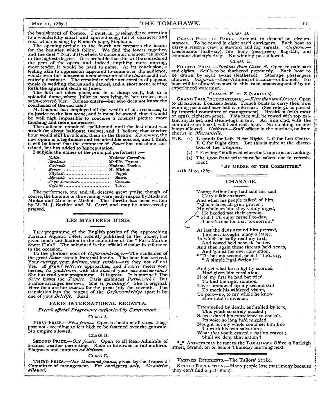 Tomahawk (1867-1870): jS F Y, 1st edition - Charade.