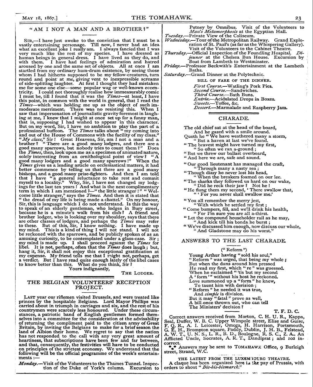 Tomahawk (1867-1870): jS F Y, 1st edition - Answers To The Last Charade.