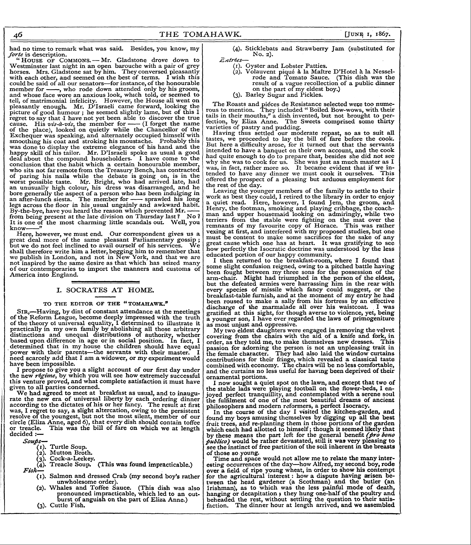 Tomahawk (1867-1870): jS F Y, 1st edition - 46 The Tomahawk. [June 1, 1867. __ , ^ ^...