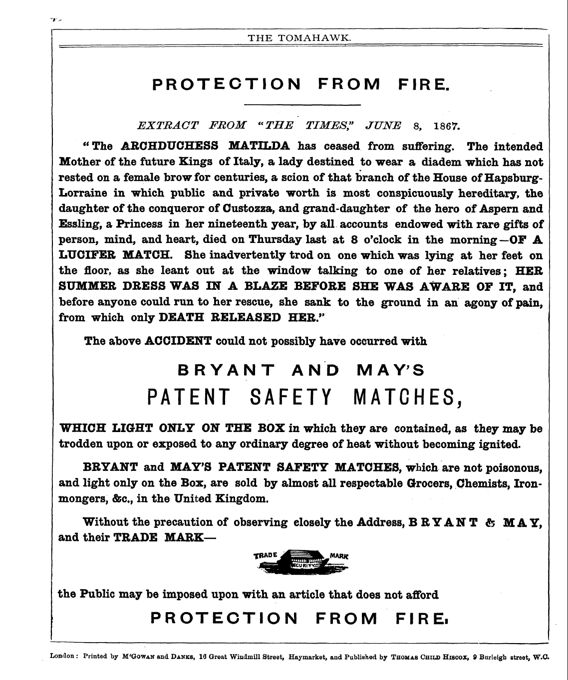 Tomahawk (1867-1870): jS F Y, 1st edition - The Tomahawk.